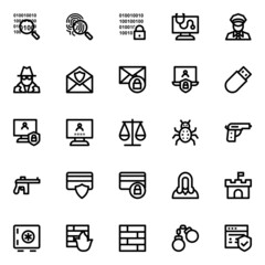 Outline icons for crime and security.