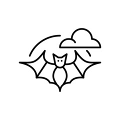  Halloween bat silhouette flying agains the moon. Pixel perfect, editable stroke line art icon