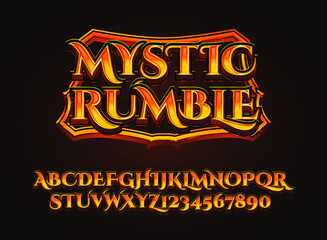 fantasy golden mystic rumble medieval rpg game logo text effect with frame border