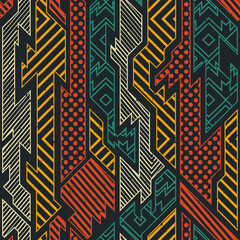 Tribal geometric seamless pattern with grunge effect.