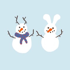 Doodle Christmas snowman on blue background for fabrics and textiles 