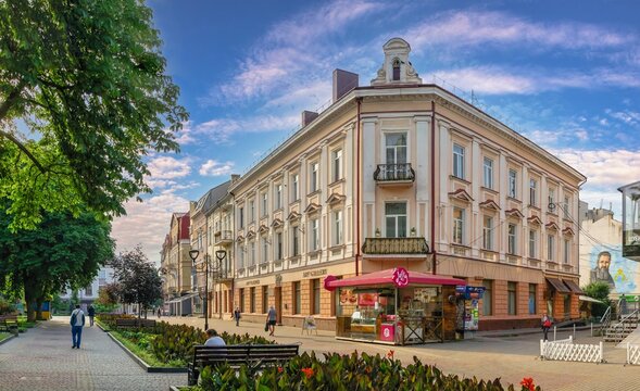Streets of the historic city center of Ternopil, Ukraine
