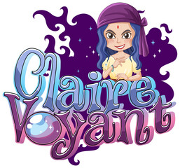 Claire Voyant logo text design with girl cartoon character