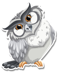 Grey owl bird cartoon character sticker
