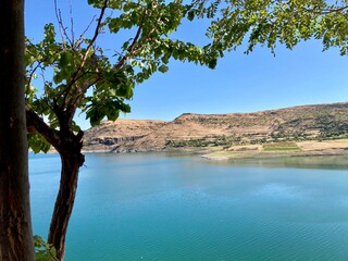 Takoran Valley in Siverek in Sanliurfa. Boat tour on Firat River in Takoran in Siverek. Ataturk Dam...