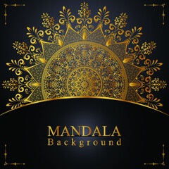 Luxury Gold Mandala black Background Floral Abstract Pattern For Invitation Or Islamic Festival