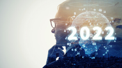 2022年イメージ　ビジネス向け年賀状素材　グローバルビジネス