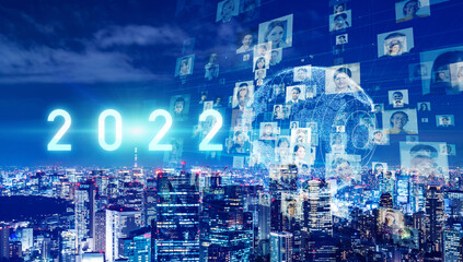 2022年イメージ　ビジネス向け年賀状素材　グローバルネットワーク