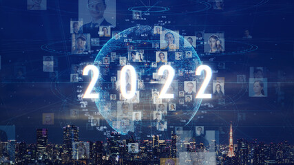 2022年イメージ　ビジネス向け年賀状素材　グローバルネットワーク