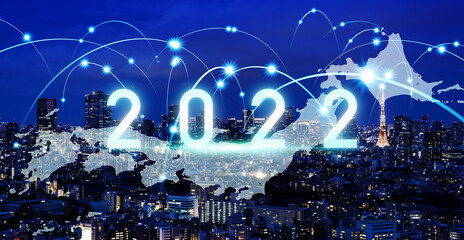 2022年イメージ　ビジネス向け年賀状素材　日本のネットワーク