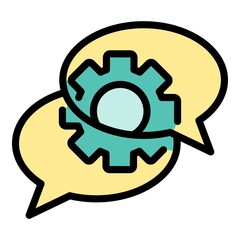 Gear chat ad icon. Outline gear chat ad vector icon color flat isolated