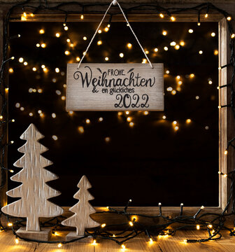 Christmas Tree, Window, Night, Glueckliches 2022 Means Happy 2022