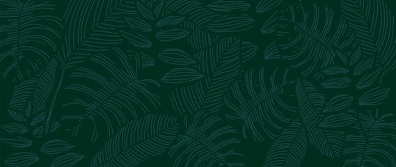 Tropical leaf Wallpaper, Luxury nature leaves background. Abstract pattern design hand drawn line art design for fabric , print, cover, banner and wall art. Vector illustration.