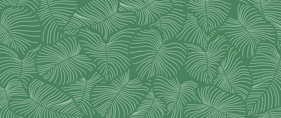Tropical leaf Wallpaper, Luxury nature leaves background. Abstract pattern design hand drawn line art design for fabric , print, cover, banner and wall art. Vector illustration.