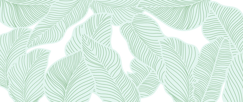 Tropical leaf Wallpaper, Luxury nature leaves background. Abstract pattern design hand drawn line art design for fabric , print, cover, banner and wall art. Vector illustration.