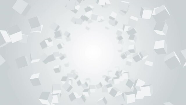 Many cubes floating in air on white background. Business concept. Symbol of digital technology. 3D loop animation.