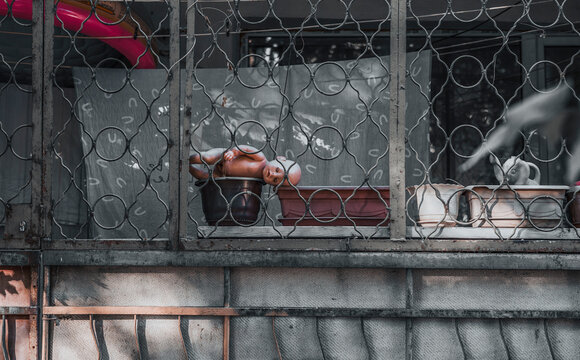 Doll on balcony . Dramatic scene