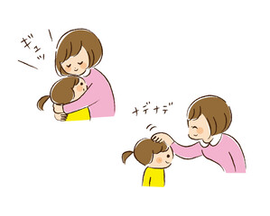 母娘のスキンシップのイラストセット