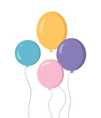 Bunch of colorful balloons in cartoon flat style isolated on white background. Vector illustration for celebrate and carnival.
