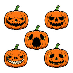 Set of illustrations of Halloween pumpkin. Design element for poster, card, banner, sign t shirt. Vector illustration