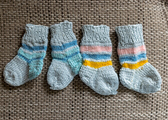 beautiful, variegated small children's socks, handmade, wool yarn, knitted texture