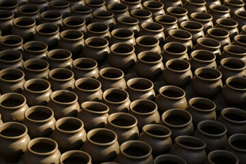 Eco friendly clay pots, earthenware, Pottery background.