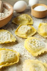 Concept of cooking tasty ravioli, close up