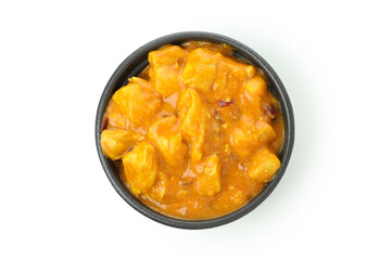 Chicken tikka in bowl isolated on white background