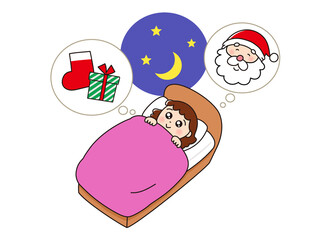 サンタクロースのプレゼントが楽しみで眠れない女の子
