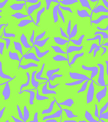 Abstract Hand Drawing Simple Tropical Exotic Leaves Seamless Vector Pattern Isolated Background 