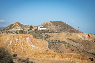 Photograph of the abandoned buildings in the mountains of the Mazarron mines