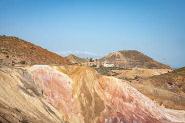 Photograph of the abandoned buildings in the mountains of the Mazarron mines