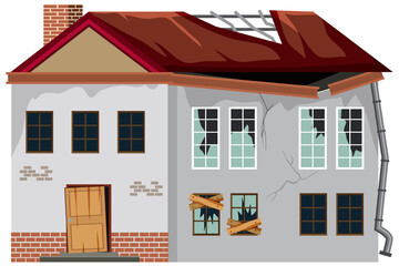 Abandoned house on white background