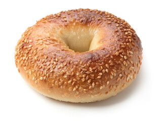 single bagel with sesame seeds isolated on white background