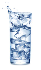 glass of water with ice isolated on white background