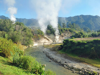 hot steam over river in furnas