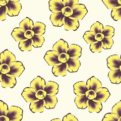 yellow abstract flowers tropical plant seamless pattern with beige background. Floral background. Exotic tropics. Summer design fashionable. wallpaper decorative