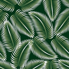 isolated palm leaf tropical seamless pattern plants on night background. nature background with palm leaves. wallpaper decorative. jungle print. fashionable fabric texture