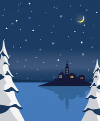 Naklejka premium An illustration of the calm winter scenery. 