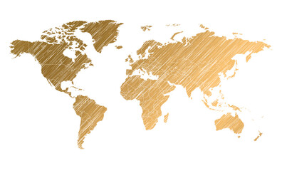 vector. Gold world map illustration isolated on a white background