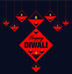 Happy diwali with diyas. Happy Diwali greetings.