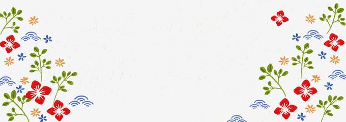 赤い花の和柄背景フレーム