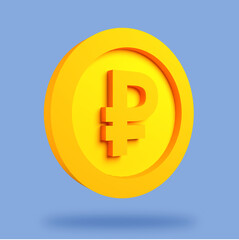 russian ruble coin. 3D rendering, mockup, presentation, icon business