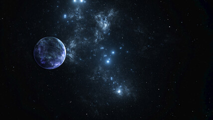 3d effect - abstract space scene with planet