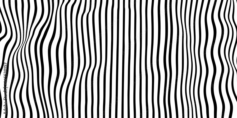 Poster optical illusion curve wave. abstract vector background with black and white lines. pattern distorte