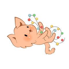 Christmas kawaii Cat with New Year lights. Holiday cheer. Vector sticker for messenger