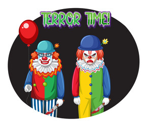 Obraz na płótnie Canvas Terror Time badge with two creepy clowns
