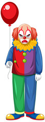 Fototapeta premium Creepy clown holding balloon on white background