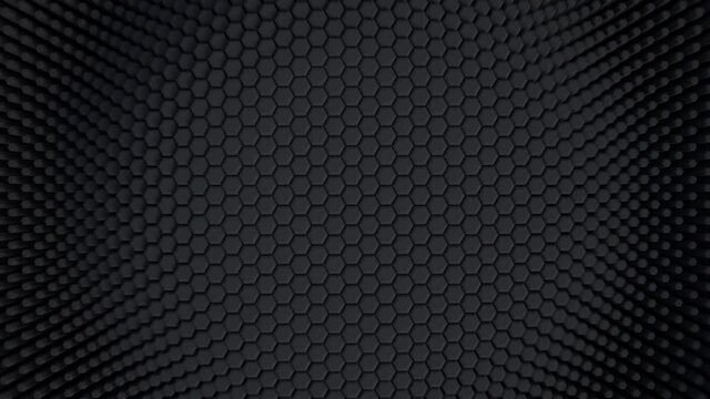Black minimalism. Mosaic surface with moving hexagons. Abstract geometric background with streaks on the water. Cells. Wave. 4k loop. animation for a business presentation.