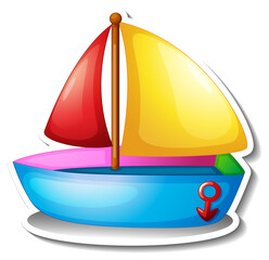 Sailboat cartoon sticker on white background